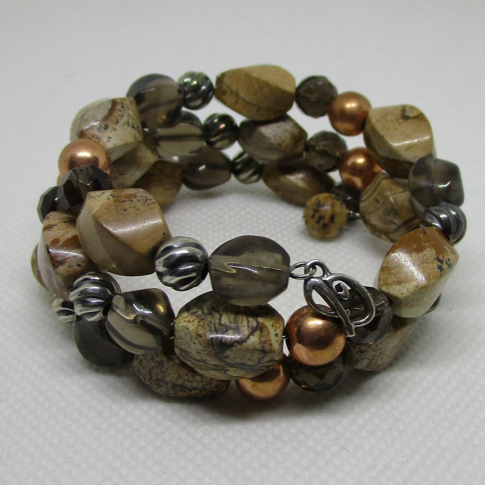 stone & metal bead wire strung stretch bracelet